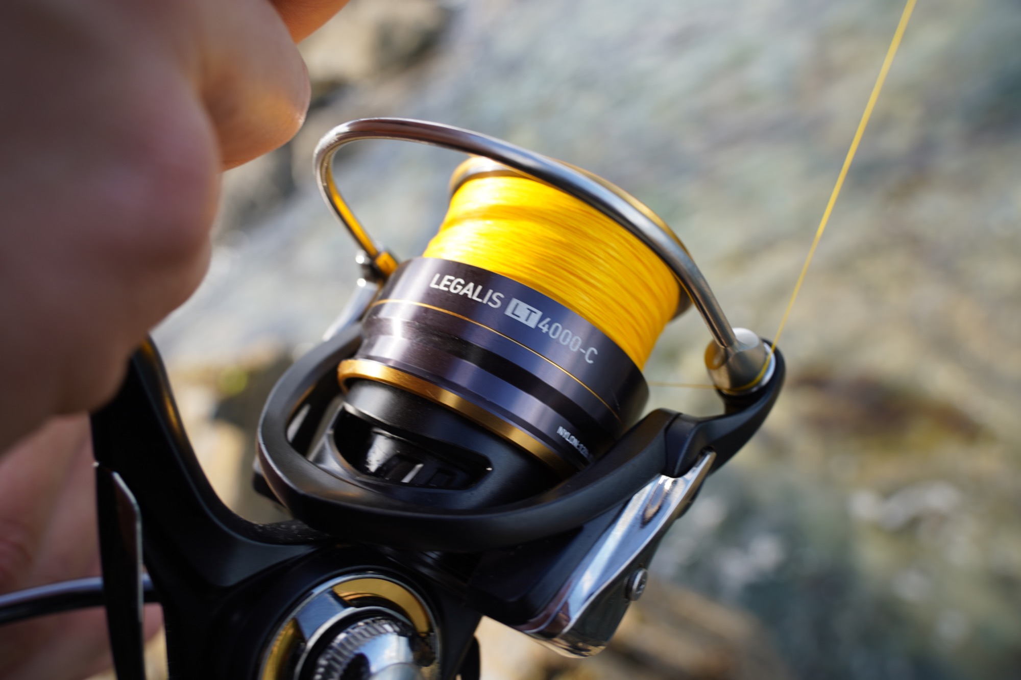 a spinning reel spooled with braided line