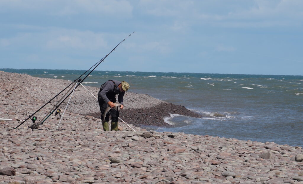 sea fishing on a rocky beach